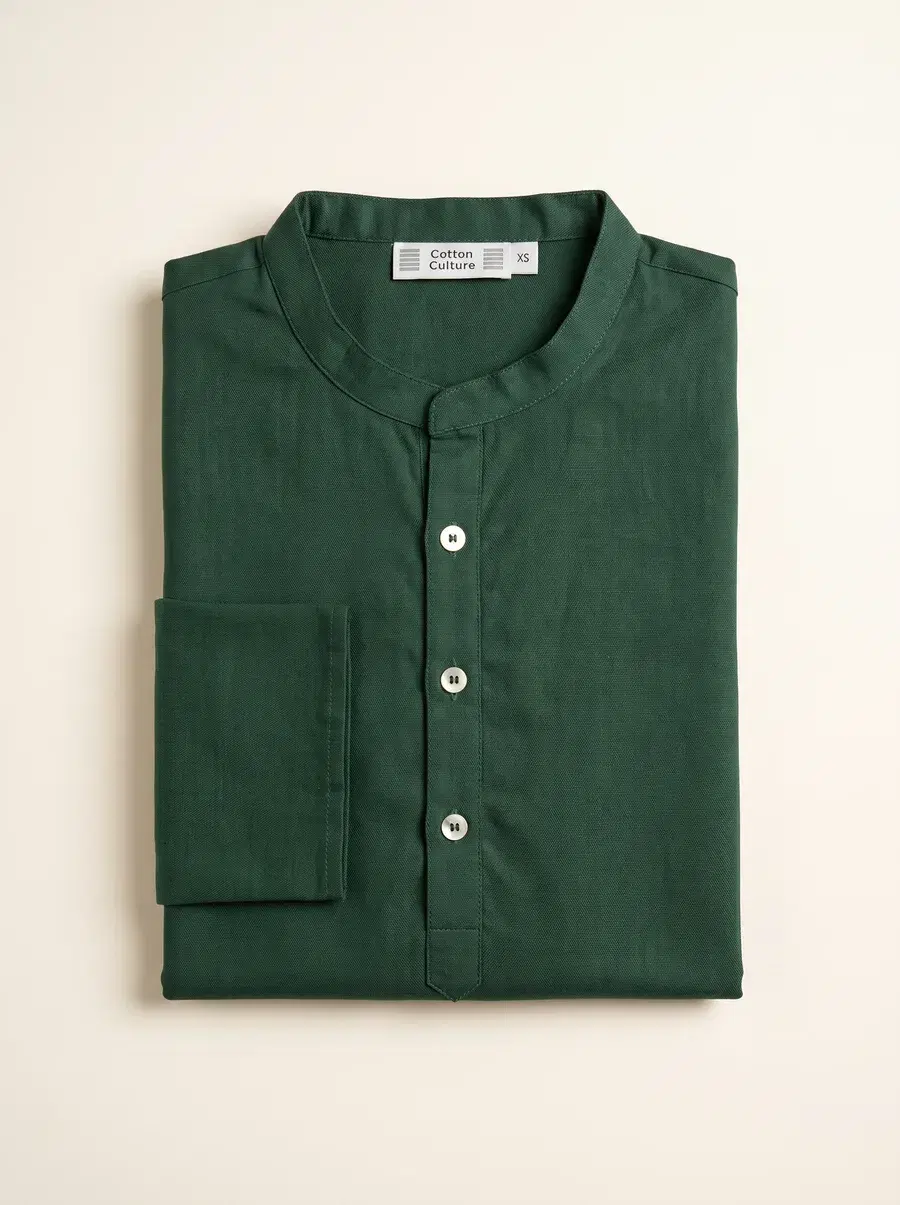 Source product photo of a green cotton kurta, the one sample that gets photographed
