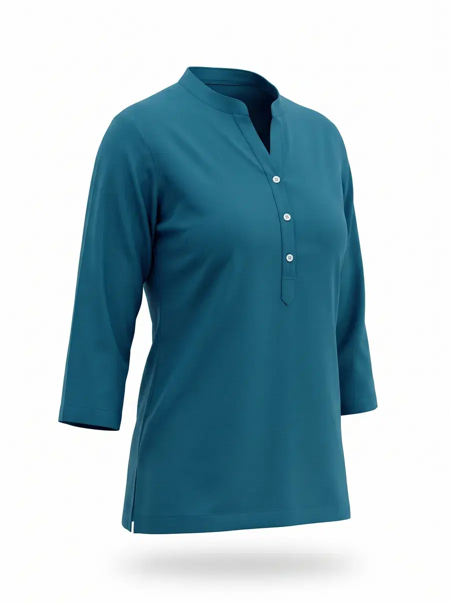 Ghost mannequin effect three-quarter view of the teal kurta