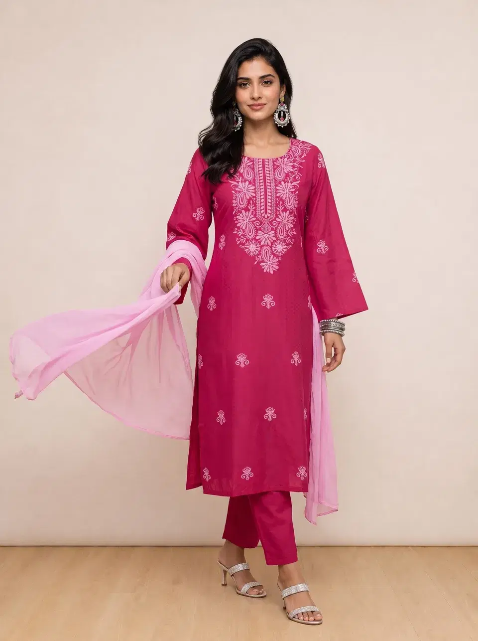 Same ethnic wear garment as an on-model photo generated by GenWear's AI fashion model